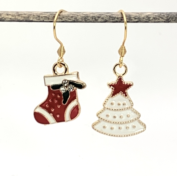 Mismatched Christmas Tree and Stocking hook Earrings - Picture 2 of 4